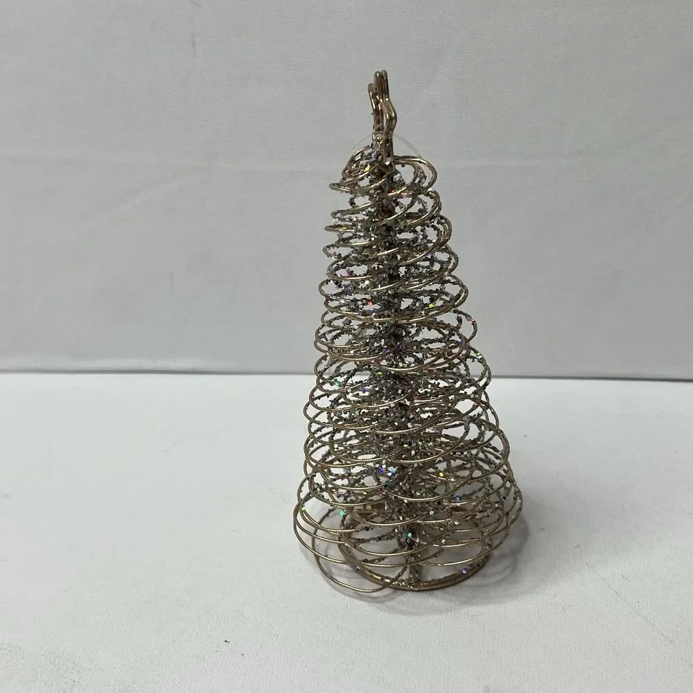 Lot Of 9 Crate & Barrel Gold Spiral Glitter Tree Christmas Ornaments/placecard